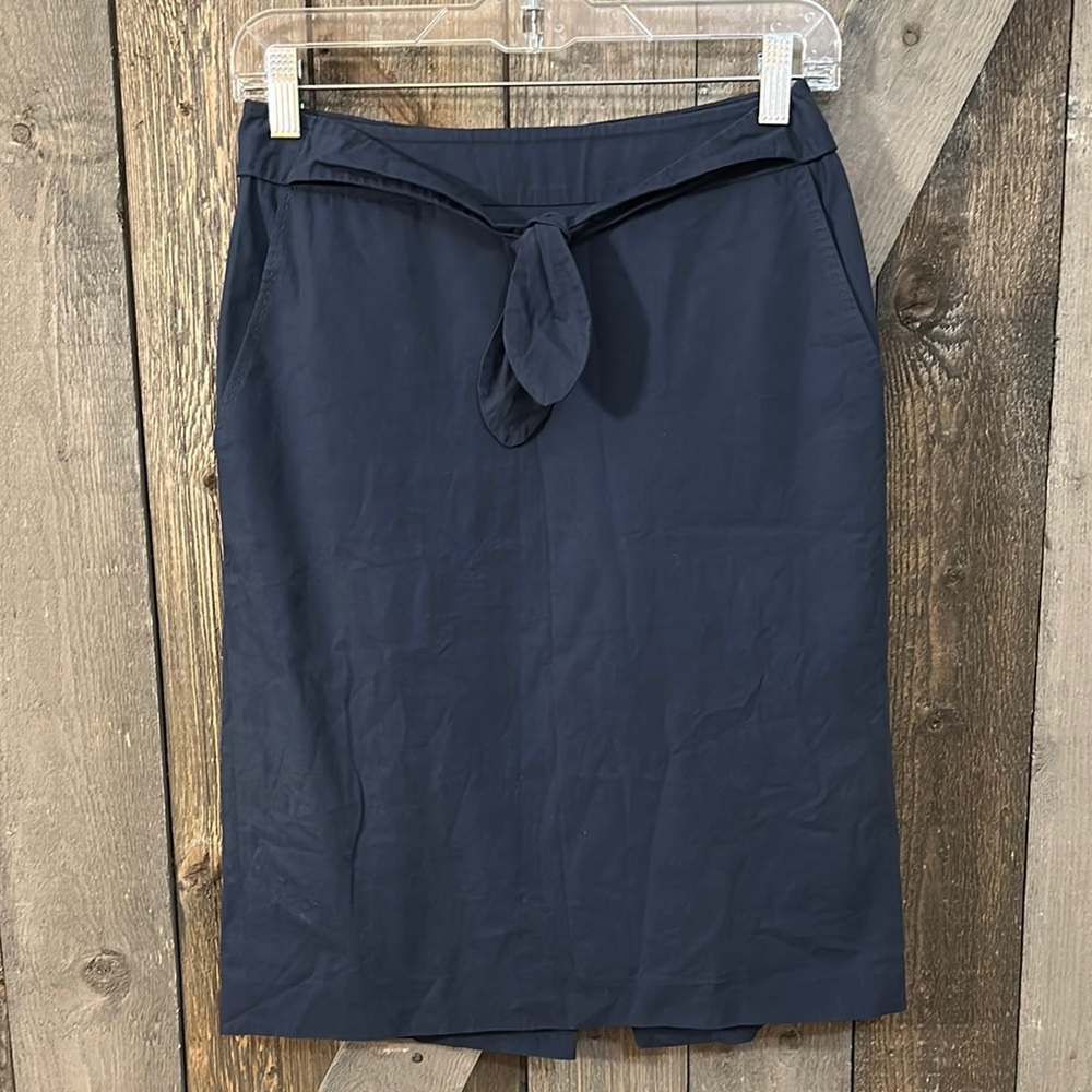 Piazza Sempione Navy Tie Waist Pencil Skirt Designer Made in Italy IT 40 Office